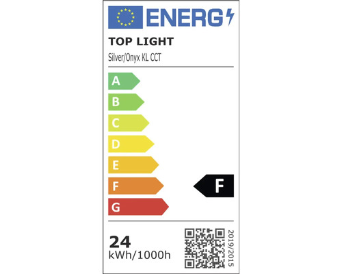 Energetický štítek Top Light Silver Onyx KL CCT, třída energetické účinnosti F
