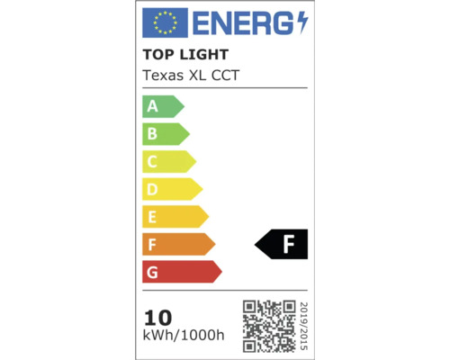 Energetický štítek pro Top Light Texas XL CCT s třídou energetické účinnosti F