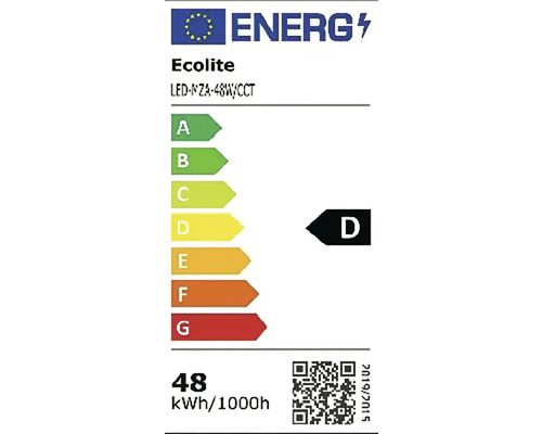 Energetický štítek Ecolite LED-NZA-48W/CCT, třída energetické účinnosti D, spotřeba energie 48 kWh za 1000 hodin