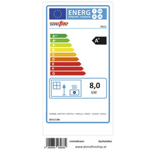 Energetický štítek pro kamna s třídou energetické účinnosti A+ a topným výkonem 8,0 kilowatt