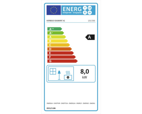 Energetický štítek s třídou energetické účinnosti A a spotřebou 8,0 kW.