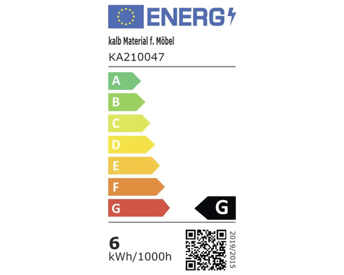 Energetický štítek pro nábytkový materiál třídy G, 6 kilowatthodin za 1000 hodin