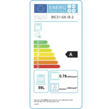 Energetický štítek pro troubu PKM BIC3 I-GK-IX-2 s třídou energetické účinnosti A, spotřebou energie 0.76 kWh na cyklus a objemem 59 litrů.