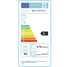 Energetický štítek pro troubu PKM BIC3 I-GK-IX-2 s třídou energetické účinnosti A, spotřeba energie 0.76 kWh na cyklus a objem 59 litrů