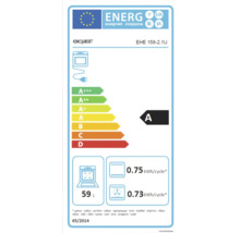 Energetický štítek Exquisit s třídou energetické účinnosti A, objemem 59 litrů a spotřebou 0,75 kilowatthodin na cyklus.