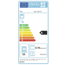 Energetický štítek pro troubu s třídou energetické účinnosti A, spotřeba energie na cyklus 0.76 kilowatthodin a objem 59 litrů