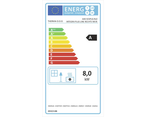 Energetický štítek s třídou energetické účinnosti A a výkonem 8,0 kilowatt
