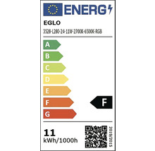 Evropský energetický štítek pro světelný zdroj Eglo, třída energetické účinnosti F, spotřeba energie jedenáct kilowatthodin na tisíc hodin.