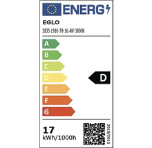 Energetický štítek pro EGLO model 2835-L910-78-16.4W-3000K, třída energetické účinnosti D, 17 kilowatthodin na 1000 hodin.