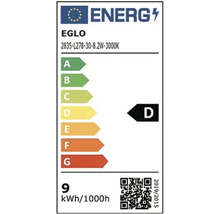 Evropský štítek energetické účinnosti pro model EGLO 2835-L278-30-8.2W-3000K, energetická třída D, 9 kilowatthodin na 1000 hodin.