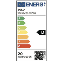Energetický štítek Evropské unie pro světelný zdroj Eglo, třída energetické účinnosti D, spotřeba energie 20 kilowatthodin na 1000 hodin.