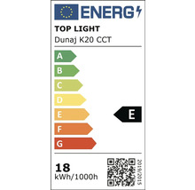 Energetický štítek pro TOP LIGHT Dunaj K20 CCT, třída energetické účinnosti E, 18 kilowatthodin na 1000 hodin.
