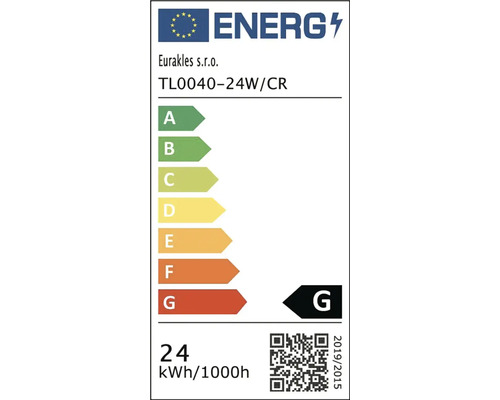 Energetický štítek EU pro Eurakles s.r.o. TL0040-24W/CR, třída energetické účinnosti G, 24 kilowatthodin na 1000 hodin.