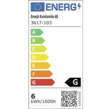 Evropský energetický štítek Gnosjö Konstsmide AB pro model 3617-103, energetická třída G, 6 kilowatthodin na 1000 hodin.