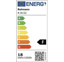 Energetický štítek EU pro Rohnson R-8152 s třídou energetické účinnosti F a spotřebou energie 18 kilowatthodin na 1000 hodin.