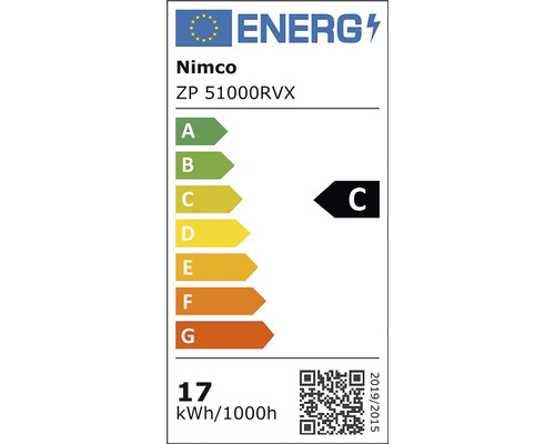 Energetický štítek Evropské unie pro Nimco ZP 51000RVX, třída energetické účinnosti C, 17 kilowatthodin na 1000 hodin.