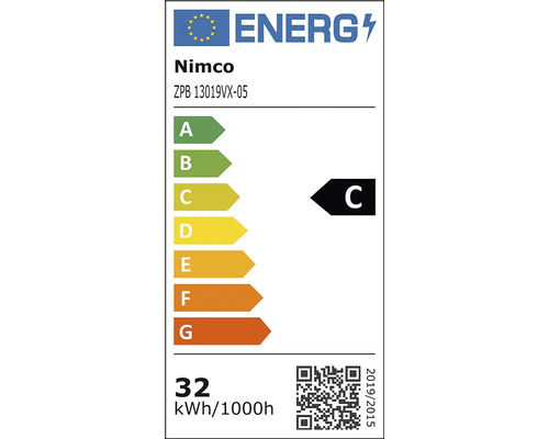 Energetický štítek Evropské unie pro Nimco ZPB 13019VX-05, třída energetické účinnosti C, 32 kilowatthodin na 1000 hodin.