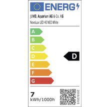 Energetický štítek EU pro JUWEL Aquarium NovoLux LED 40 NEO White, energetická třída D, spotřeba 7 kilowatthodin na 1000 hodin.