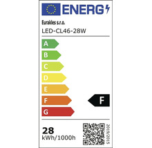 Energeticky stitek tridy F pro LED zarovku Eurakles LED-CL46-28W se spotrebou 28 kilowatthodin na 1000 hodin
