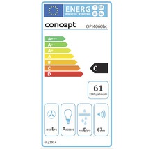 Energetický štítek s třídou energetické účinnosti C, roční spotřebou energie 61 kilowatthodin a hlučností 67 decibelů