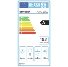 Energetický štítek Concept OPO4590ss s třídou energetické účinnosti A+, roční spotřebou energie 15,5 kWh a hlučností 56 decibelů