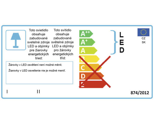 Energetický štítek s informacemi o třídě energetické účinnosti lampy