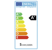 Energetický štítek A+ pro žárovku se spotřebou 5 kWh za 1000 hodin