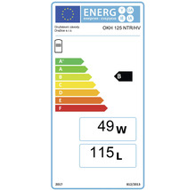 Energetický štítek OKH 125 NTR/HV s třídou energetické účinnosti B, spotřebou energie 49 wattu a objemem 115 litrů