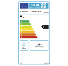 Energetický štítek pro ohřívač vody Ariston VLS EVO 80 EU s třídou energetické účinnosti B a roční spotřebou energie 1284 kWh