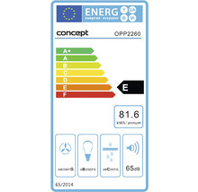 Energetický štítek pro Concept OPP2260 s třídou energetické účinnosti E, roční spotřebou energie 81,6 kWh a hlučností 65 decibelů
