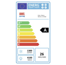 Energetický štítek pro akvarijní lampu, 438 mm, 24 wattu, 1300 lumenů, 4100 kelvinů, třída energetické účinnosti A
