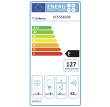 Energetický štítek pro Airforce CCF556509 s třídou energetické účinnosti E, roční spotřebou energie 127 kilowatthodin, hlučností 65 decibelů