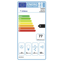 Energetický štítek pro odsavač par Airforce, třída energetické účinnosti C, roční spotřeba energie 77 kWh, emise hluku 60 decibelů.