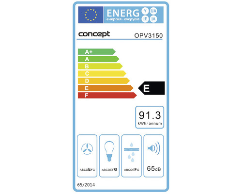 Energetický štítek pro odsavač par s třídou energetické účinnosti E