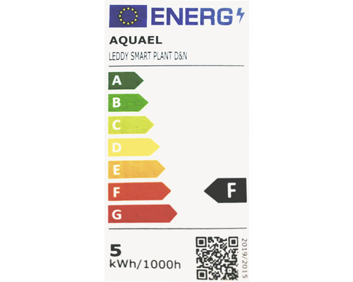 Energetický štítek pro Aquael Leddy Smart Plant D&N s třídou energetické účinnosti F a spotřebou 5 kWh za 1000 hodin