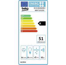 Energetický štítek Beko s třídou energetické účinnosti A, roční spotřebou energie 51 kilowatthodin a hlučností 63 decibelů