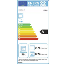 Energetický štítek PKM F7-2SQ s třídou energetické účinnosti A, spotřeba energie 0,75 kilowatthodin na cyklus a objem 56 litrů