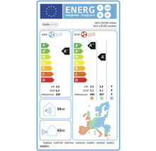 Energetický štítek pro vnitřní a venkovní jednotky ACH-12FCB2 s údaji o SEER, SCOP a hlučnosti