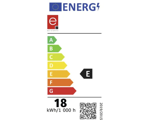 Energetický štítek E se spotřebou 18 kilowatthodin na 1000 hodin