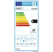 Energetický štítek s třídou energetické účinnosti B, roční spotřebou energie 39 kilowatthodin a hlučností 62 decibelů