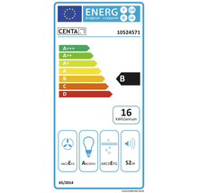 Energetický štítek s třídou energetické účinnosti B, roční spotřebou energie 16 kWh a hladinou hluku 52 dB