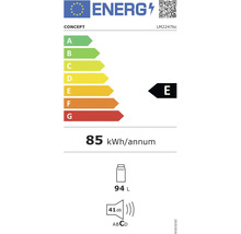 Energetický štítek s třídou energetické účinnosti E, 85 kilowatthodin ročně, objem 94 litrů a hlučnost 41 decibelů