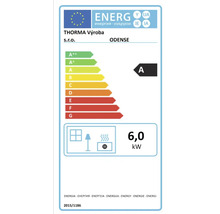 Energetický štítek pro kamna s třídou energetické účinnosti A a 6,0 kilowatt