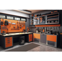 Dílna s ponkem, stěnou na nářadí a skříněmi na nářadí pro uložení nářadí