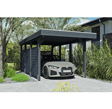Moderní dřevěný přístřešek pro auto s autem