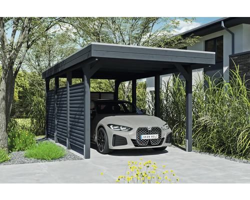 Moderní dřevěný přístřešek pro auto s autem