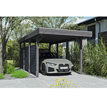 Dřevěný přístřešek pro auto s boční stěnou a automobilem
