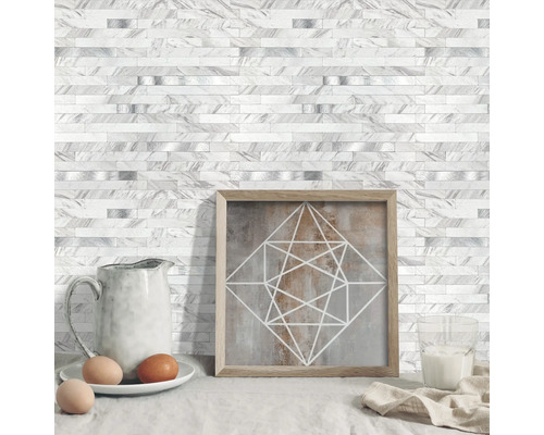 Samolepicí obklad metalický/bílý/stříbrný WallTiles Premium metal&marbleTiles 29,2x29,7 cm