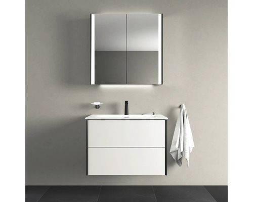 Moderní koupelnový set s umyvadlovou skříňkou, zrcadlem a příslušenstvím