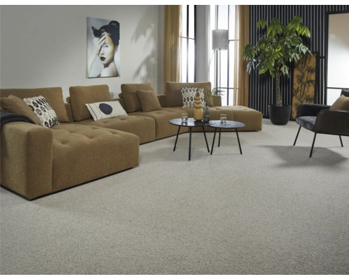 Obývací pokoj s pohovkou, konferenčním stolkem, křeslem a kobercem